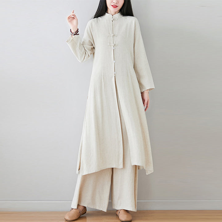 Conjunto de dos Buddha Stones de top y pantalón para mujer con diseño de botones de rana china y estilo zen tai chi, ideal para meditación. - image 18