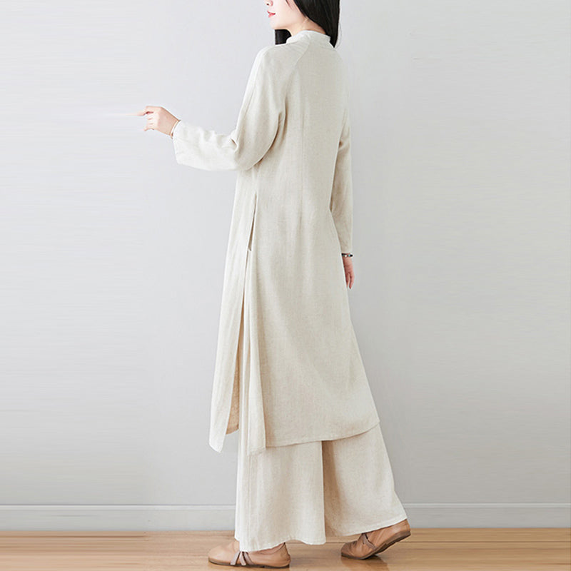 Conjunto de 2 uds de Buddha Stones con diseño de botones de rana china, ropa de meditación Zen Tai Chi, pantalones superiores de lino y algodón para mujer - image 3