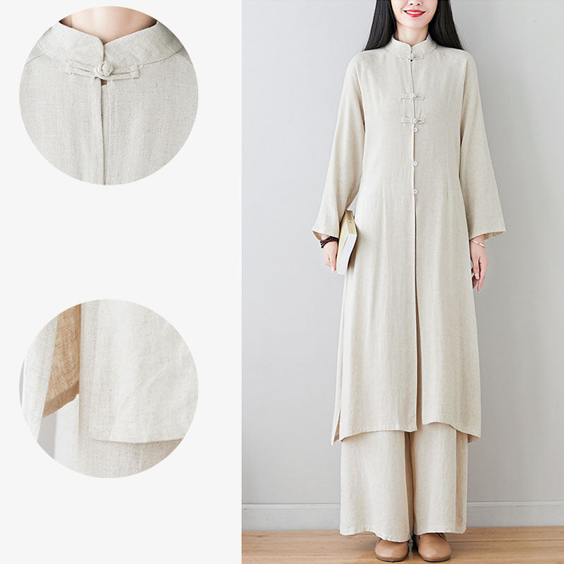 Conjunto de dos Buddha Stones de top y pantalón para mujer con diseño de botones de rana china y estilo zen tai chi, ideal para meditación. - image 16