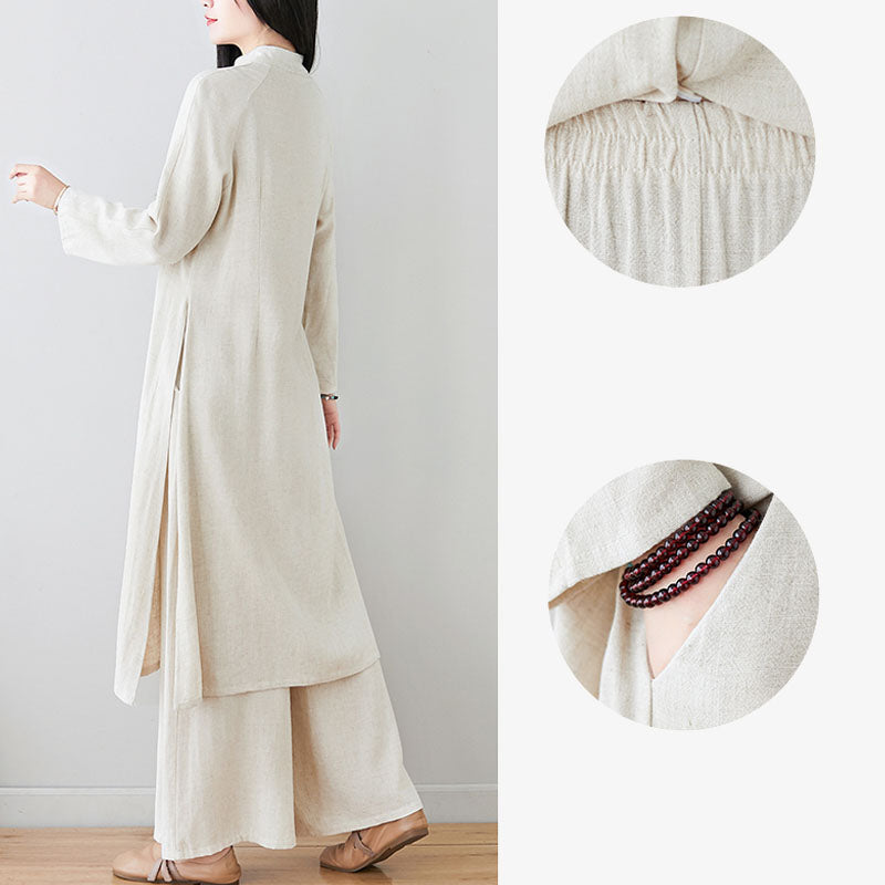Conjunto de dos Buddha Stones de top y pantalón para mujer con diseño de botones de rana china y estilo zen tai chi, ideal para meditación. - image 17