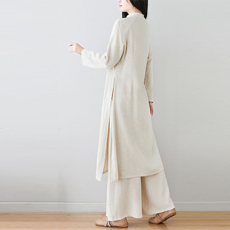 Conjunto de dos Buddha Stones de top y pantalón para mujer con diseño de botones de rana china y estilo zen tai chi, ideal para meditación. - image 20