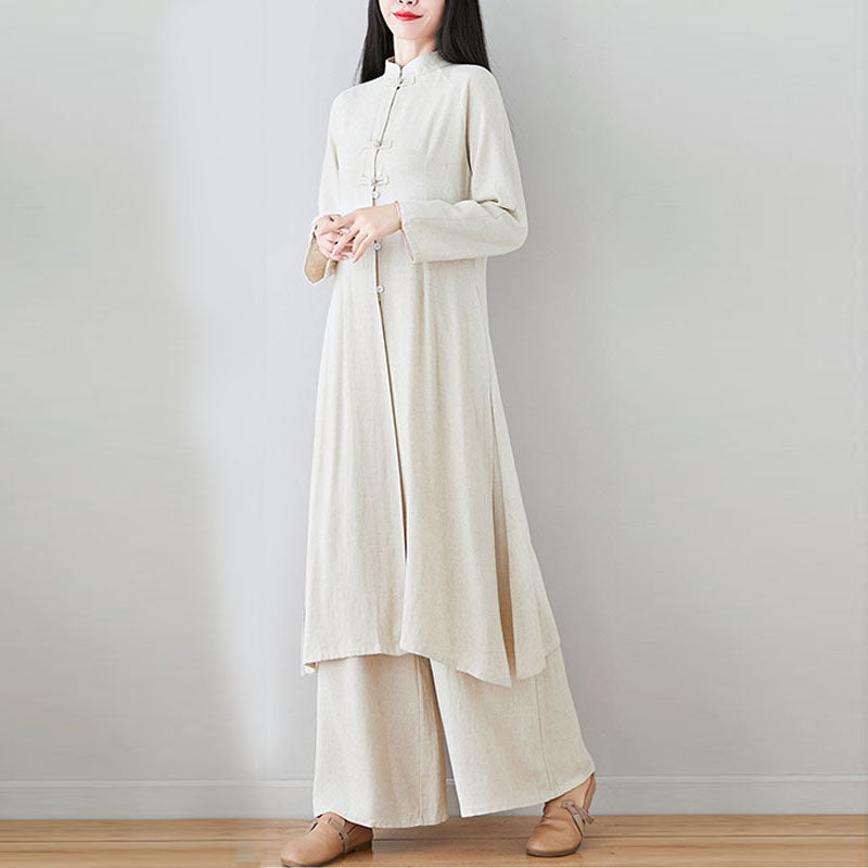 Conjunto de dos Buddha Stones de top y pantalón para mujer con diseño de botones de rana china y estilo zen tai chi, ideal para meditación. - image 21
