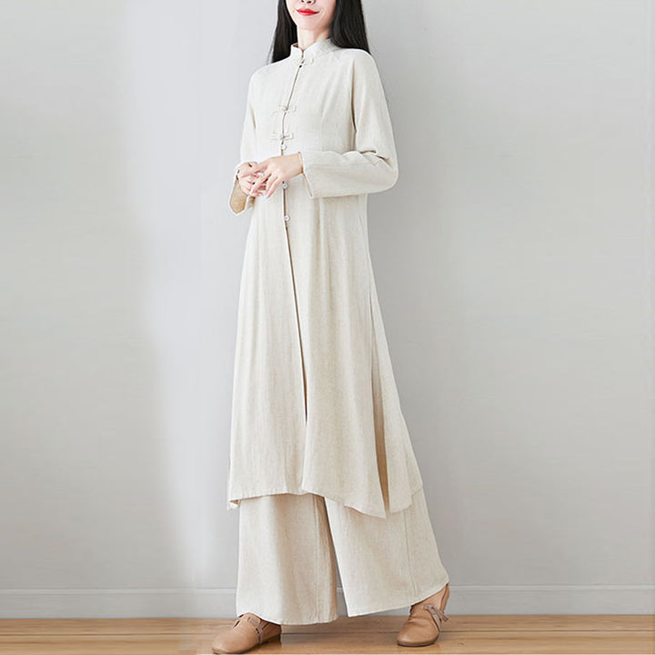 Conjunto de dos Buddha Stones de top y pantalón para mujer con diseño de botones de rana china y estilo zen tai chi, ideal para meditación. - image 21