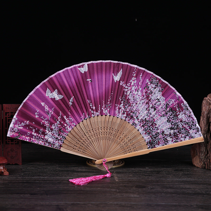 Abanico plegable de bambú con Buddha Stones, flor de cerezo, lirio, mariposa, bambú, 21cm - Mariposa Rosa Roja Flor de Cerezo 21cm - image 10