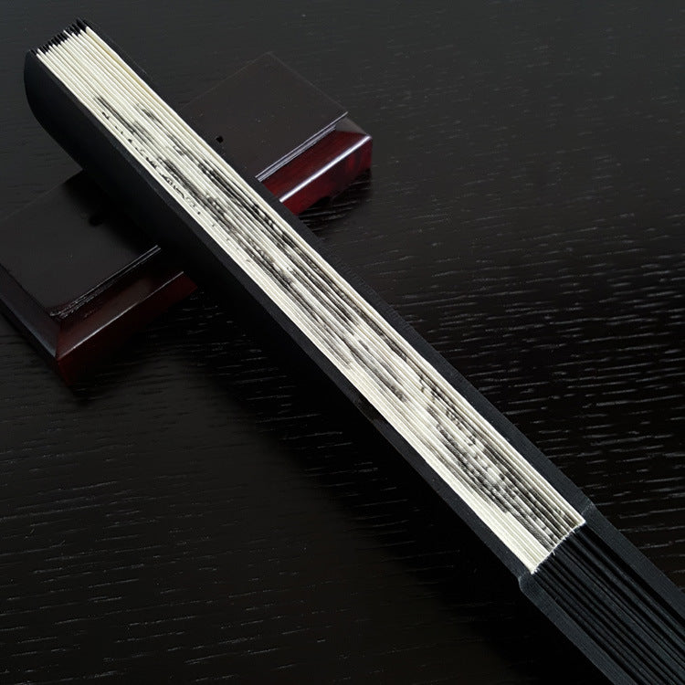 Abanico plegable de bambú de mano con diseño de Buddha Stones, gran muralla, montañas, árboles y grúa, 33,5 cm