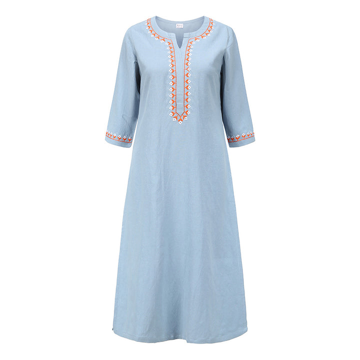 Conjunto de 2 piezas de ropa de Yoga bordada con cuello en V y piedras de Buddha Stones, pantalones superiores de lino y algodón para meditación Zen para mujer - Azul (solo la parte superior) - US8-10，UK/AU12-14，EU40-42 (2XL) - image 20