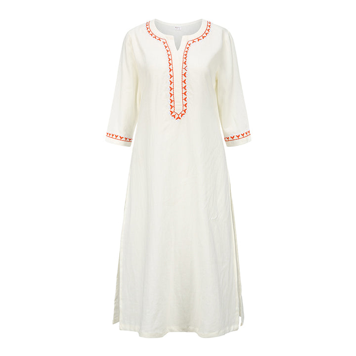 Conjunto de 2 piezas de ropa de Yoga bordada con cuello en V y piedras de Buddha Stones, pantalones superiores de lino y algodón para meditación Zen para mujer - Blanco (solo la parte superior) - US12, UK/AU16, EU44 (2XL)  - image 19