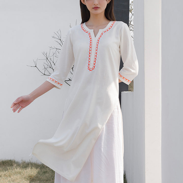 Conjunto de 2 piezas de ropa de Yoga bordada con cuello en V y piedras de Buddha Stones, pantalones superiores de lino y algodón para meditación Zen para mujer - image 1