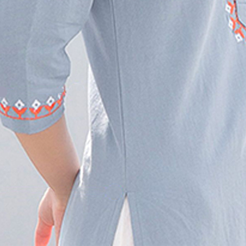 Conjunto de 2 piezas de ropa de Yoga bordada con cuello en V y piedras de Buddha Stones, pantalones superiores de lino y algodón para meditación Zen para mujer - image 10