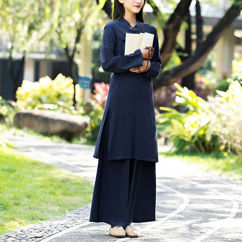 Buddha Stones - Conjunto de 2 piezas de ropa de yoga Zen de manga larga lisa, ropa de meditación y pantalones superiores