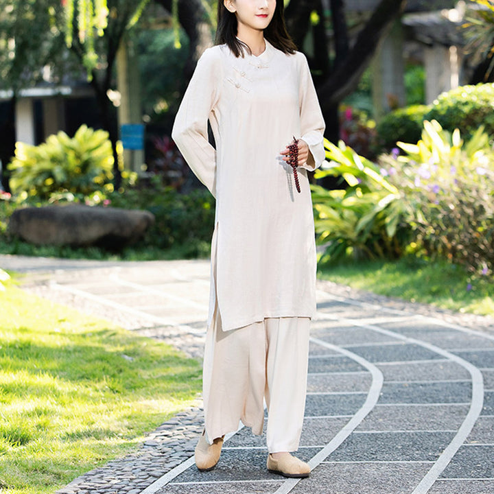 Buddha Stones - Conjunto de 2 piezas de ropa de yoga Zen de manga larga lisa, ropa de meditación y pantalones superiores