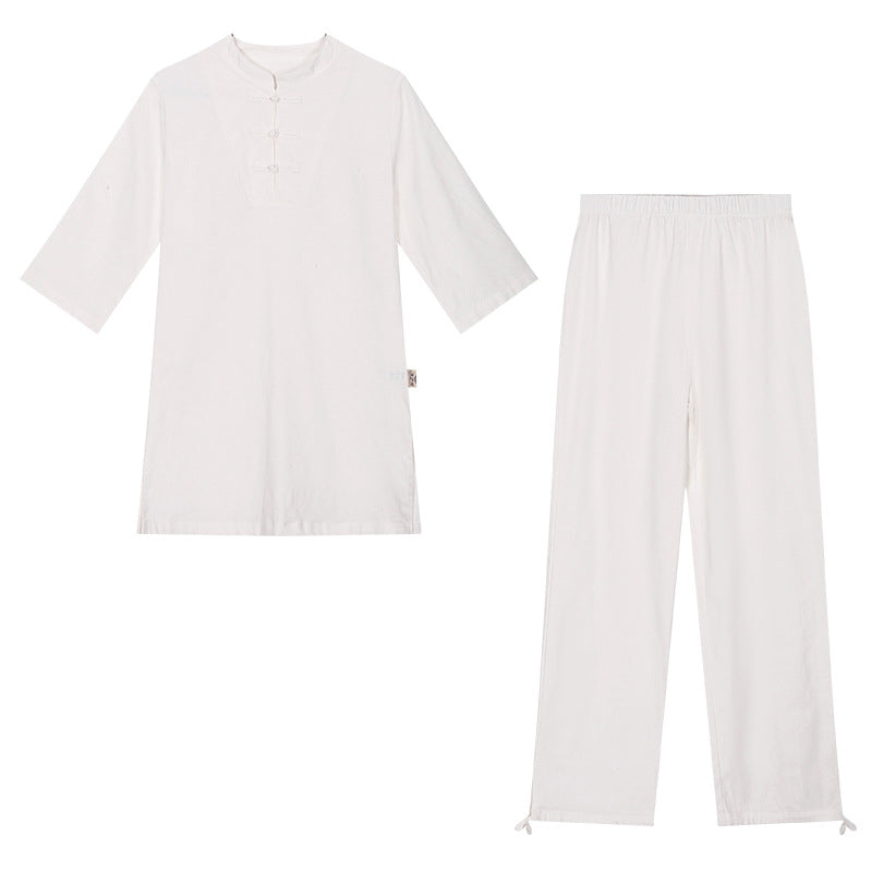 Buddha Stones - Conjunto de 2 piezas de ropa de yoga Zen de manga larga lisa, ropa de meditación y pantalones superiores