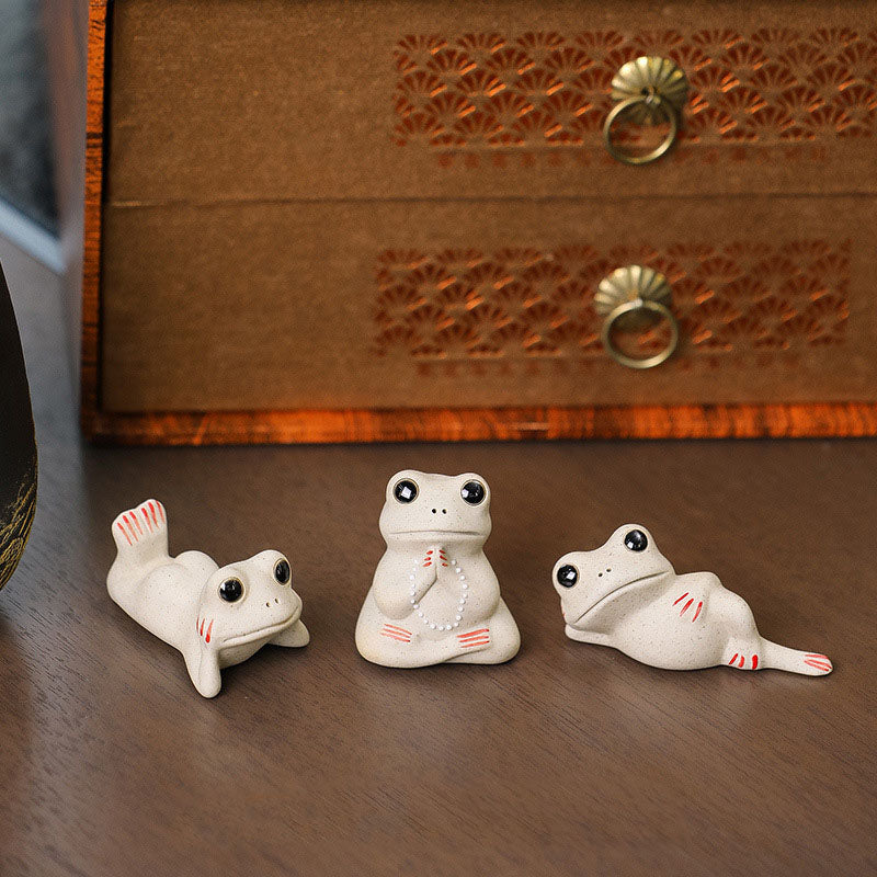Buddha Stones Mini pequeña rana rezando cerámica riqueza prosperidad hogar té mascota estatuilla decoración - image 1