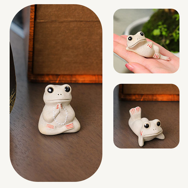 Buddha Stones Mini pequeña rana rezando cerámica riqueza prosperidad hogar té mascota estatuilla decoración - image 6