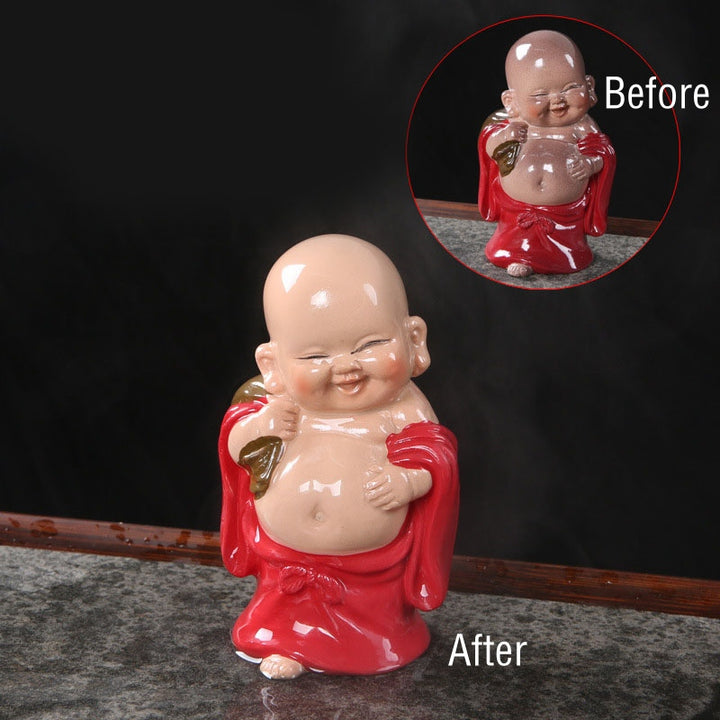 Buddha Stones que cambian de Color, Buda sonriente, resina, té, mascota, riqueza, decoración del hogar - Buda sonriente rojo 7*6*11 cm - image 14