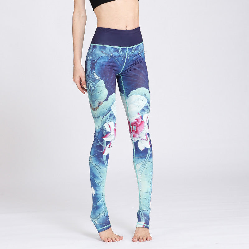 Pantalones de diseño con estampado de flores de loto y Buddha Stones, mallas deportivas para Yoga y Fitness, pantalones de Yoga para mujer - Loto azul - US8-10, UK/AU12-14, EU40-42 (XL) - image 8
