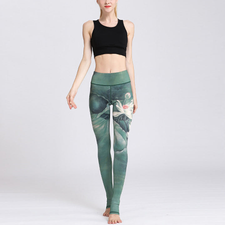 Pantalones de diseño con estampado de flores de loto y Buddha Stones, mallas deportivas para Yoga y Fitness, pantalones de Yoga para mujer - image 6