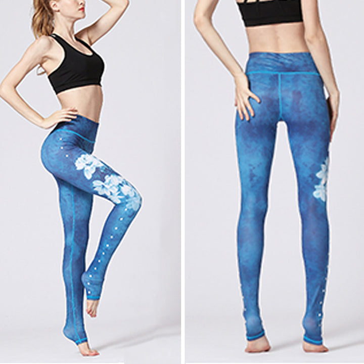 Pantalones deportivos con estampado floral de flores de loto y Buddha Stones, leggings de yoga para mujer. - image 3