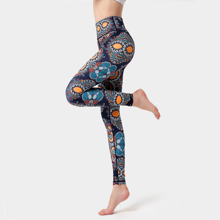 Pantalones con estampado de Buddha Stones deportivas para Fitness, Yoga, danza, pantalones de Yoga para mujer - Naranja Negro Azul - US8-10, UK/AU12-14, EU40-42 (XL) - image 0