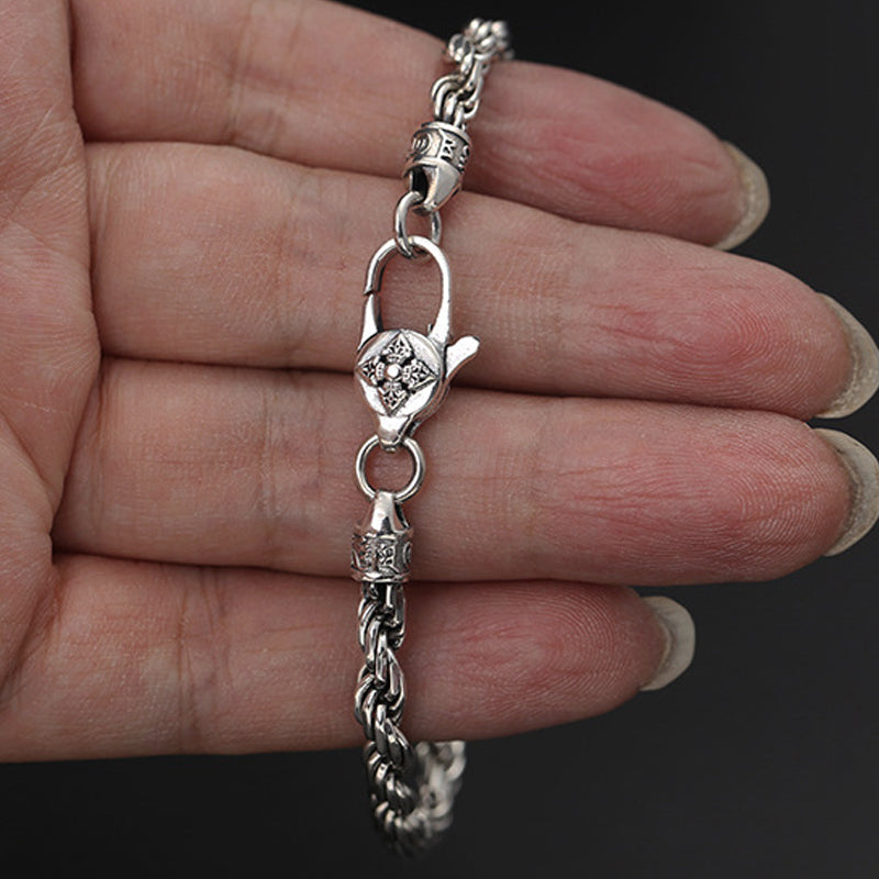 Pulsera de plata de ley 925 con Buddha Stones , Om Mani Padme Hum tibetano, doble Dorje Vajra, diseño trenzado, paz y amor - image 7