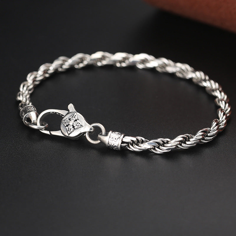 Pulsera de plata de ley 925 con Buddha Stones , Om Mani Padme Hum tibetano, doble Dorje Vajra, diseño trenzado, paz y amor - 21 cm apto para circunferencia de muñeca de 19 cm - image 0