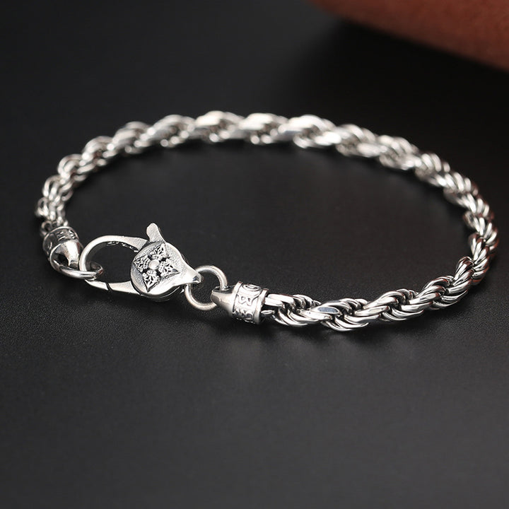 Pulsera de plata de ley 925 con Buddha Stones , Om Mani Padme Hum tibetano, doble Dorje Vajra, diseño trenzado, paz y amor - 21 cm apto para circunferencia de muñeca de 19 cm - image 0