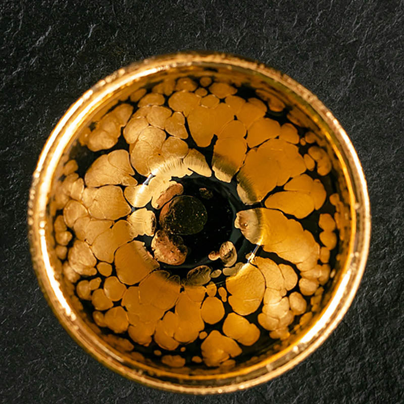 Taza de té de cerámica Jianzhan chino con diseño de manchas de oro de 24K, Buddha Stones , tazón de taza de té de Kung Fu con caja de regalo