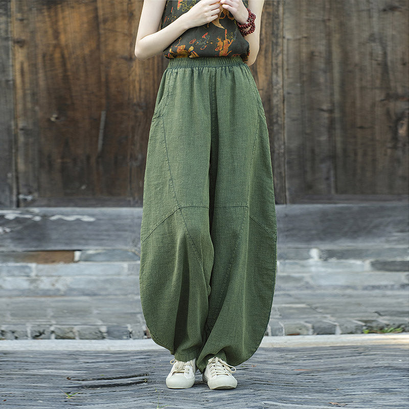 Pantalones de lino de algodón con Buddha Stones, pantalones harén, sueltos, Zen, Yoga, Tai Chi, pantalones de mujer - Verde (estilo regular) - US8-10，UK/AU12-14，EU40-42 (L)  - image 27