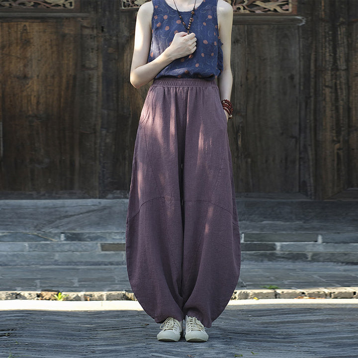 Pantalones de lino de algodón con Buddha Stones, pantalones harén, sueltos, Zen, Yoga, Tai Chi, pantalones de mujer - Morado (estilo regular) - US8-10，UK/AU12-14，EU40-42 (L)  - image 34