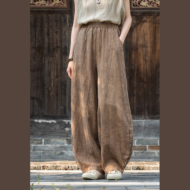 Pantalones de lino de algodón con Buddha Stones , pantalones de diseño teñido anudado, pantalones sueltos de Yoga Zen para mujer con bolsillos - Marrón (estilo regular) - US8-10，UK/AU12-14，EU40-42 (L)  - image 24