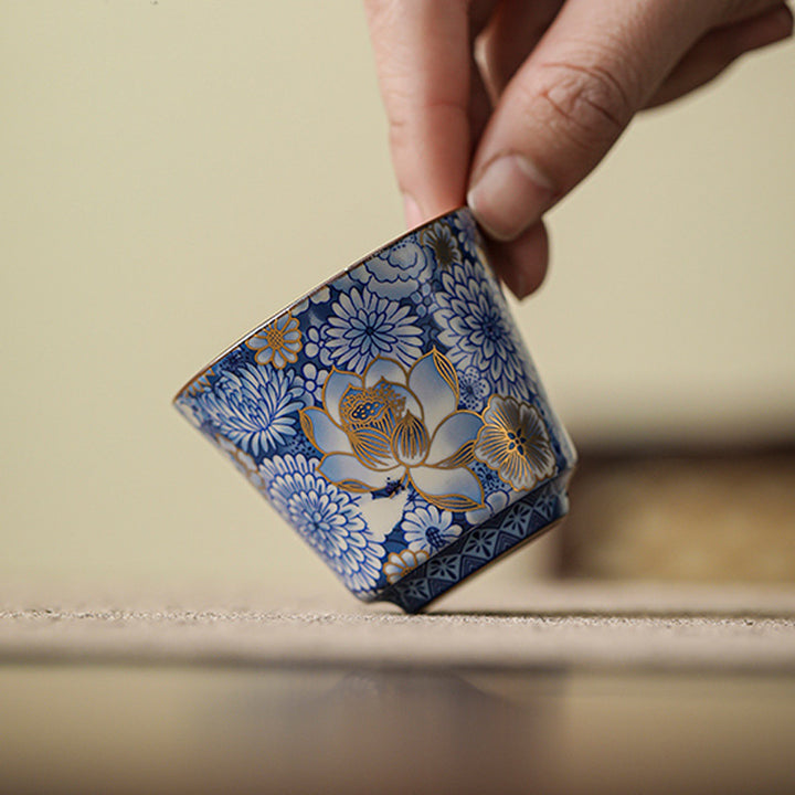 Buddha Stones, loto, crisantemo, flor de ciruelo, taza de té, taza de té de Kung Fu, tetera