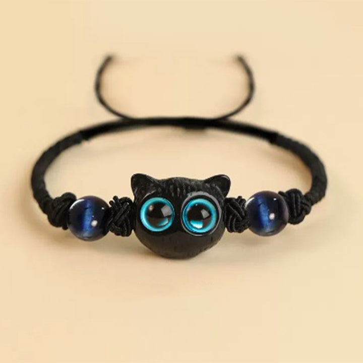 Pulsera de la paz con patrón de cabeza de gato de madera de ébano con Buddha Stones - Pulsera de cuerda de lazurita con diseño de gato de ébano (circunferencia de muñeca: 14-18 cm) - image 14