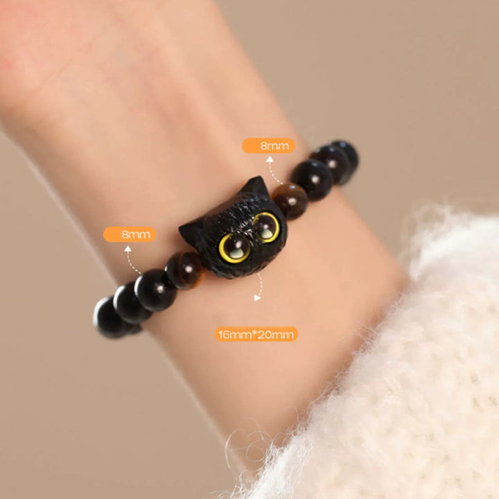 Pulsera de la paz con patrón de cabeza de gato de madera de ébano con Buddha Stones - image 7