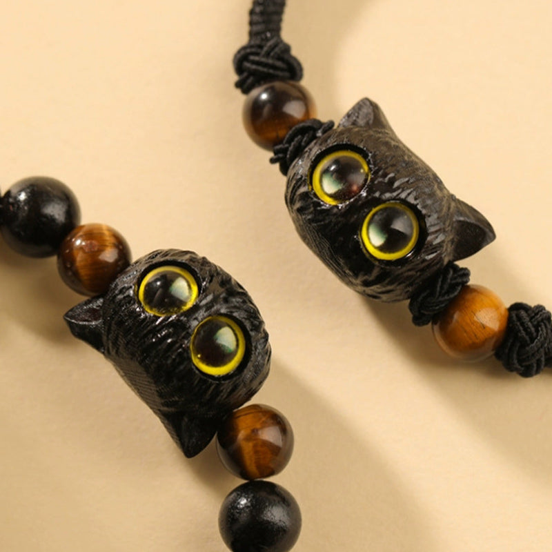 Pulsera de la paz con patrón de cabeza de gato de madera de ébano con Buddha Stones - image 8