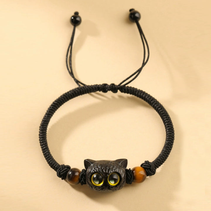 Pulsera de la paz con patrón de cabeza de gato de madera de ébano con Buddha Stones - image 13