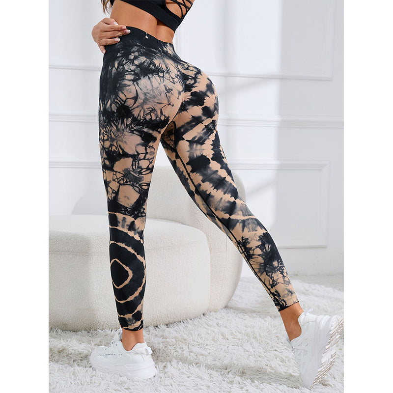 Pantalones con estampado de teñido anudado de Buddha Stones, mallas deportivas de cintura alta para Yoga, pantalones de Yoga para mujer