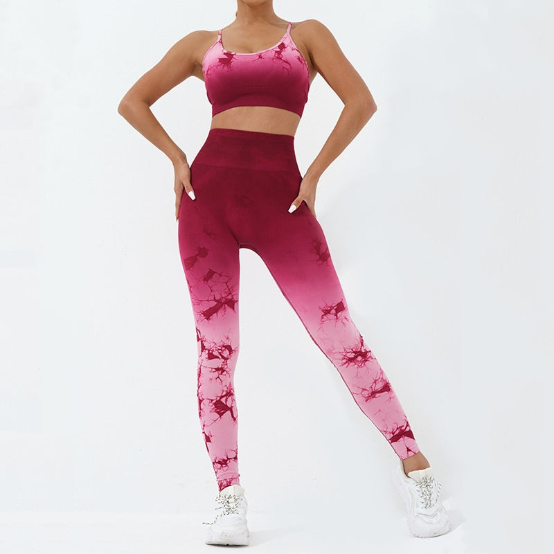 Buddha Stones 2 piezas simple Tie Dye Print Crop Tank Top cintura alta pantalones deportes gimnasio trajes mujeres yoga conjuntos