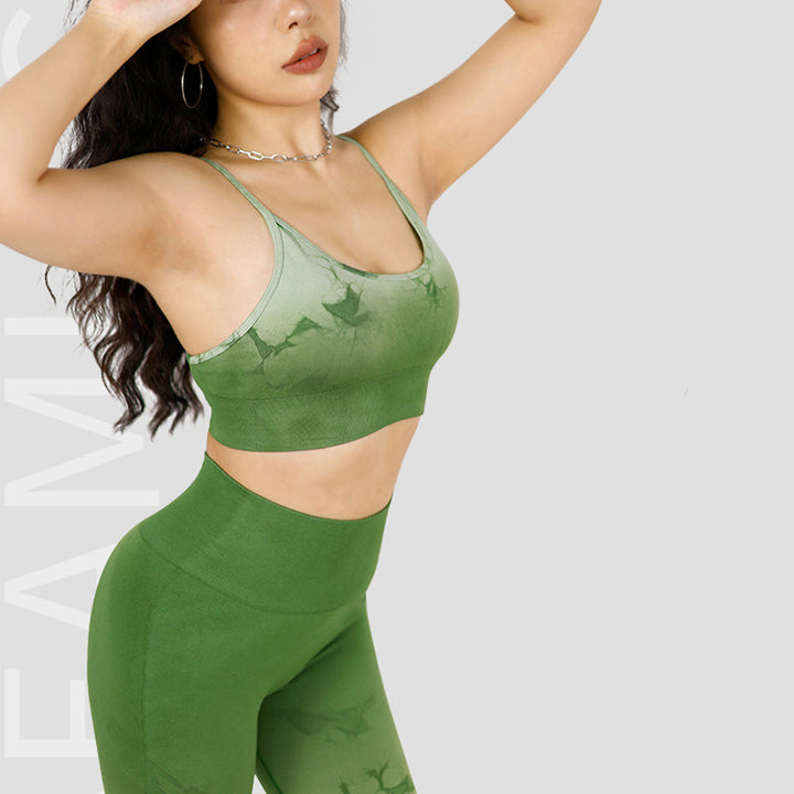 Buddha Stones 2 piezas simple Tie Dye Print Crop Tank Top cintura alta pantalones deportes gimnasio trajes mujeres yoga conjuntos