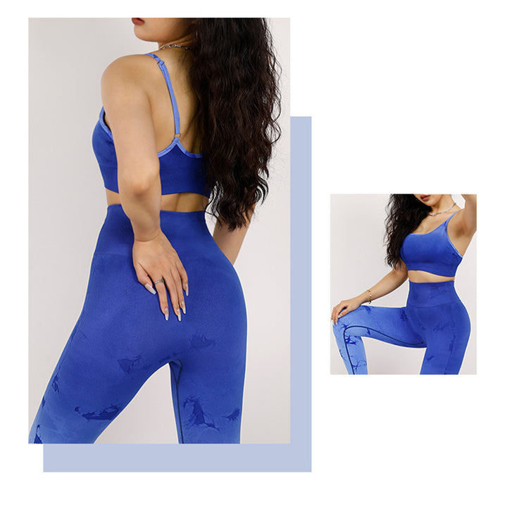 Buddha Stones 2 piezas simple Tie Dye Print Crop Tank Top cintura alta pantalones deportes gimnasio trajes mujeres yoga conjuntos