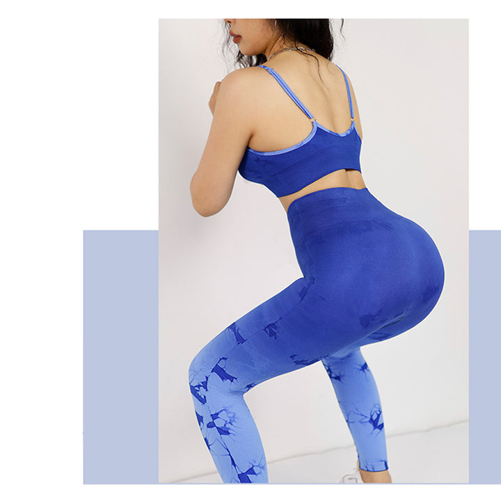 Buddha Stones 2 piezas simple Tie Dye Print Crop Tank Top cintura alta pantalones deportes gimnasio trajes mujeres yoga conjuntos