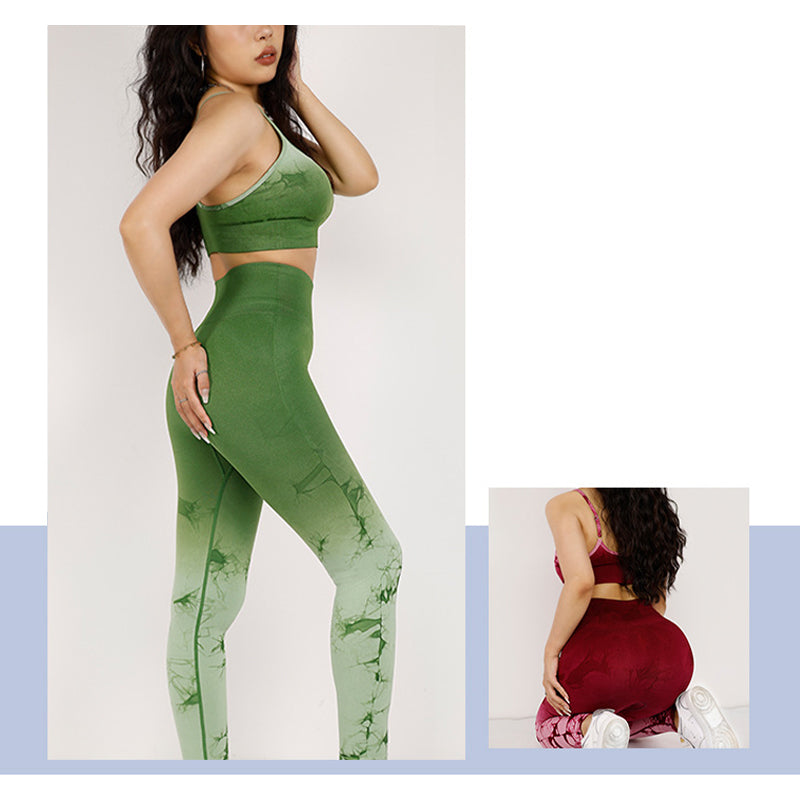 Buddha Stones 2 piezas simple Tie Dye Print Crop Tank Top cintura alta pantalones deportes gimnasio trajes mujeres yoga conjuntos