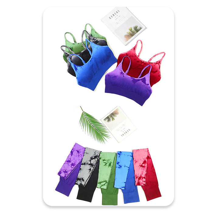 Buddha Stones 2 piezas simple Tie Dye Print Crop Tank Top cintura alta pantalones deportes gimnasio trajes mujeres yoga conjuntos