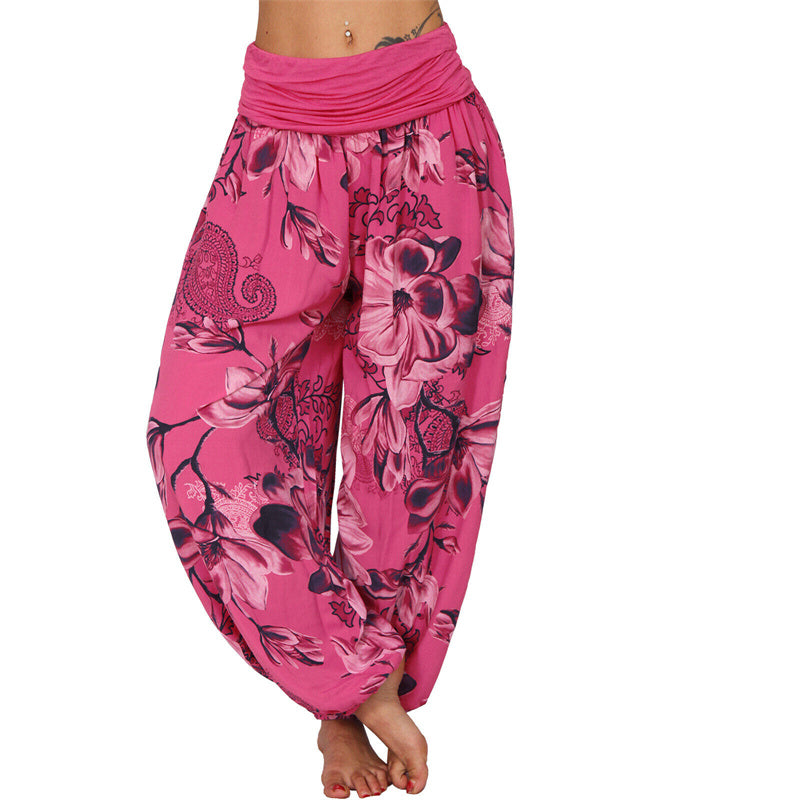Pantalones de yoga para mujer con diseño de hojas de flores y piedras de Buddha Stones - Rosa roja - US20，UK/AU24，EU52 (5XL) - image 0