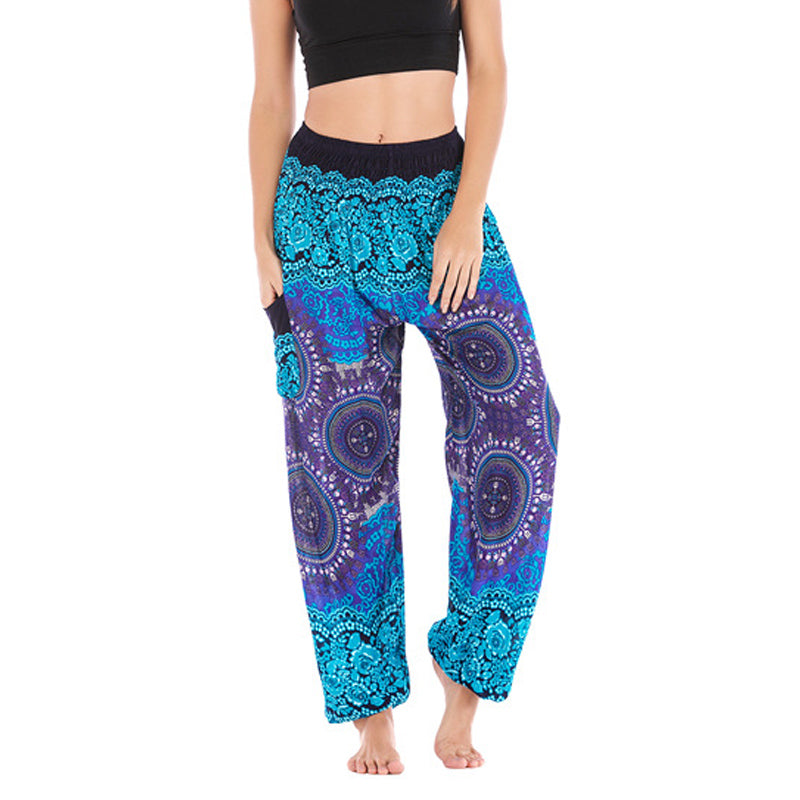 Buddha Stones Boho Pantalones Harem Sueltos Pantalones de Yoga para Mujer - Azul: US2-8/10，UK/AU6-12/14，EU34-40/42 (F) - image 13