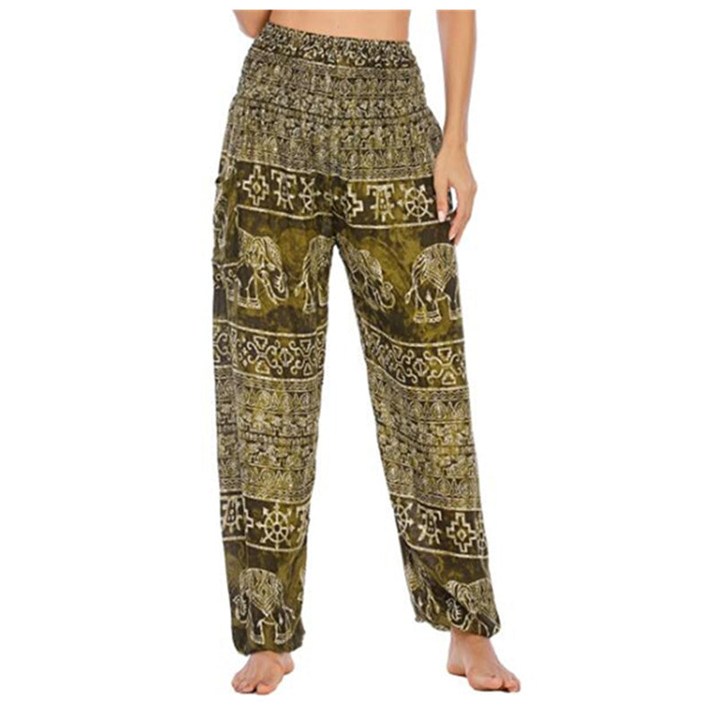 Pantalones de yoga para mujer con estampado de elefante y Buddha Stones, sueltos, informales, de cintura alta - Elefante verde claro - US2-8/10，UK/AU6-12/14，EU34-40/42 (F) - image 27