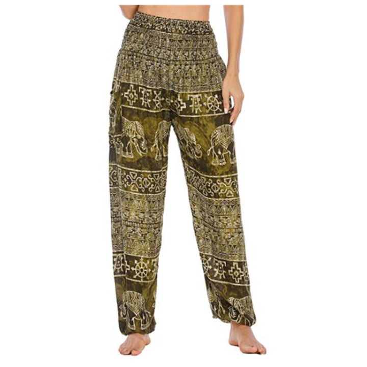 Pantalones de yoga para mujer con estampado de elefante y Buddha Stones, sueltos, informales, de cintura alta - Elefante verde claro - US2-8/10，UK/AU6-12/14，EU34-40/42 (F) - image 27