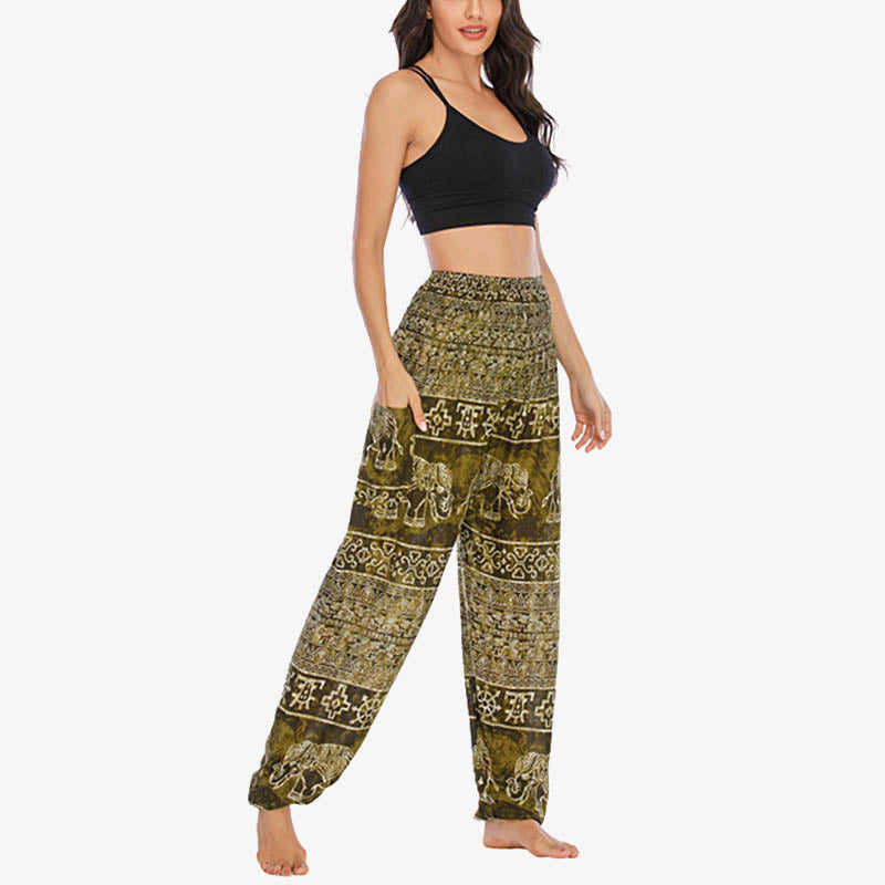 Pantalones de yoga para mujer con estampado de elefante y Buddha Stones, sueltos, informales, de cintura alta - image 29