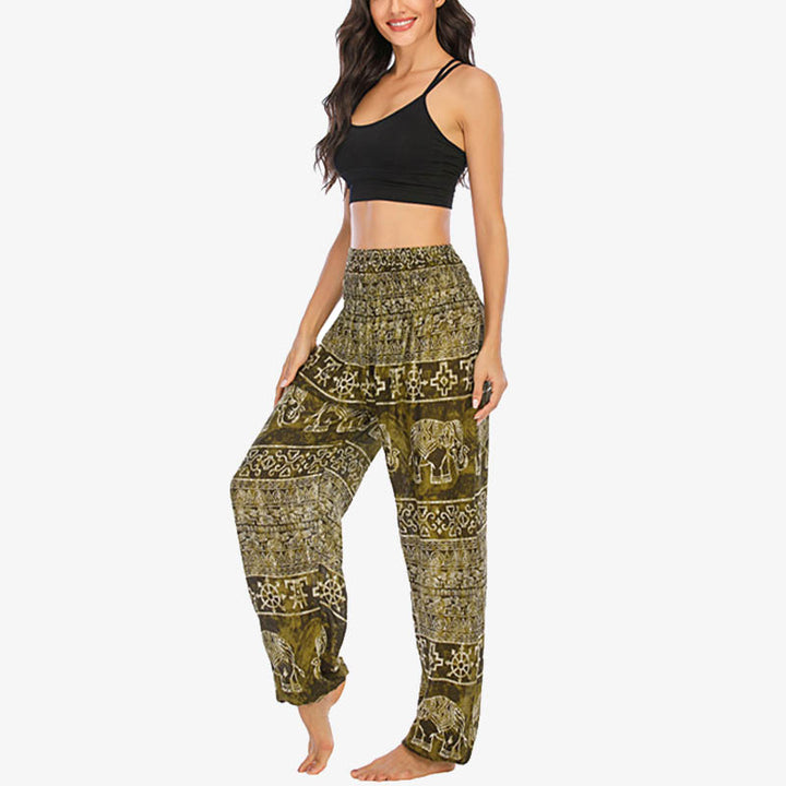 Pantalones de yoga para mujer con estampado de elefante y Buddha Stones, sueltos, informales, de cintura alta - image 30