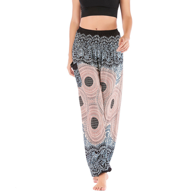 Pantalones de yoga para mujer con estampado geométrico redondo de Buddha Stones, sueltos, informales, de cintura alta - Beige Blanco Negro- US2-8/10，UK/AU6-12/14，EU34-40/42 (F) - image 10