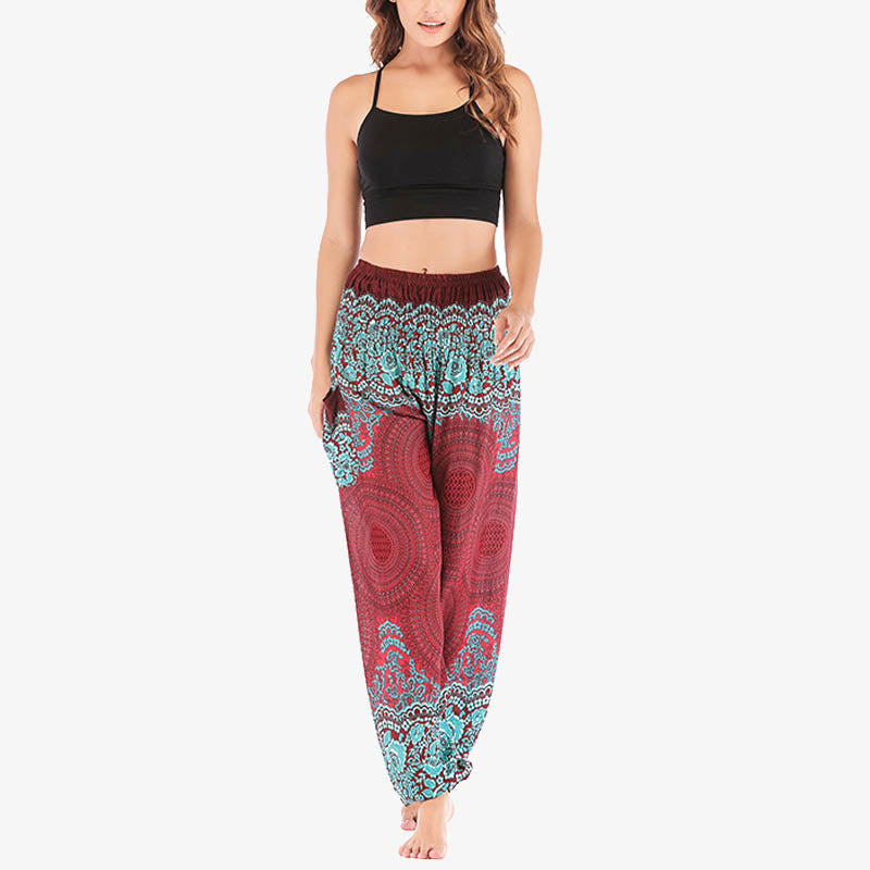 Pantalones de yoga para mujer con estampado geométrico redondo de Buddha Stones, sueltos, informales, de cintura alta - image 2